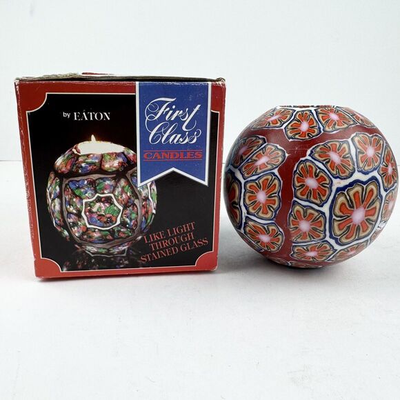 Vintage First Class Candles by Eaton Round Globe Candle "Stained Glass" Mosaic - Picture 1 of 10